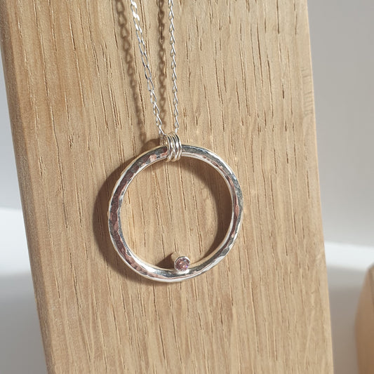 Chunky Circle Pendant with a 2.5mm Tube Set Morganite Zirconia