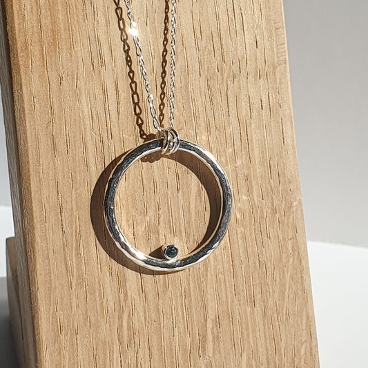 Chunky Circle Pendant with a 2.5mm Tube Set London Blue Zirconia