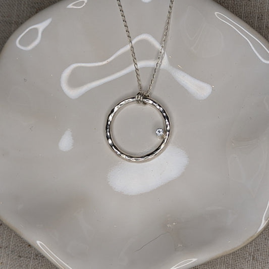 Chunky Circle Pendant with a 2.5mm Tube Set Aquamarine