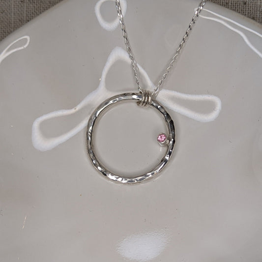 Chunky Circle Pendant with a 2.5mm Tube Set Pink Tourmaline